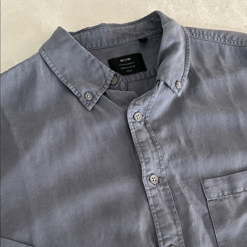 NEUW Steel Blue Linen Blend Casual Button-Down Shirt. Size small.
